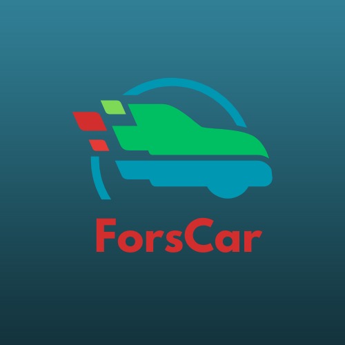 Abstrakcyjne logo firmy motoryzacyjnej: stylizowany, trójkolorowy (czerwony, zielony, niebieski) kształt samochodu z efektem prędkości, umieszczony w niepełnym okręgu, nad czerwonym napisem...