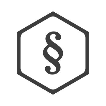 Czarny paragraf w szarym sześciokątnym obramowaniu na białym tle.