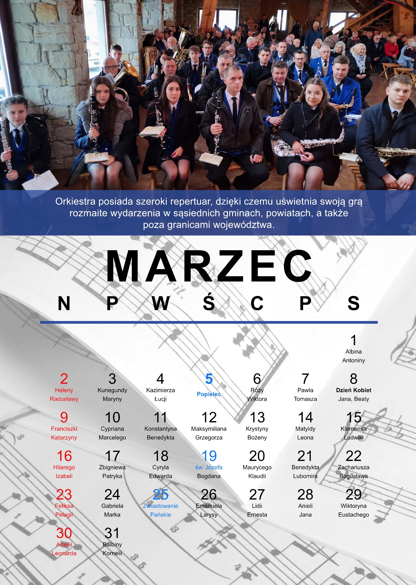Marzec - strona z kalendarza dla orkiestry