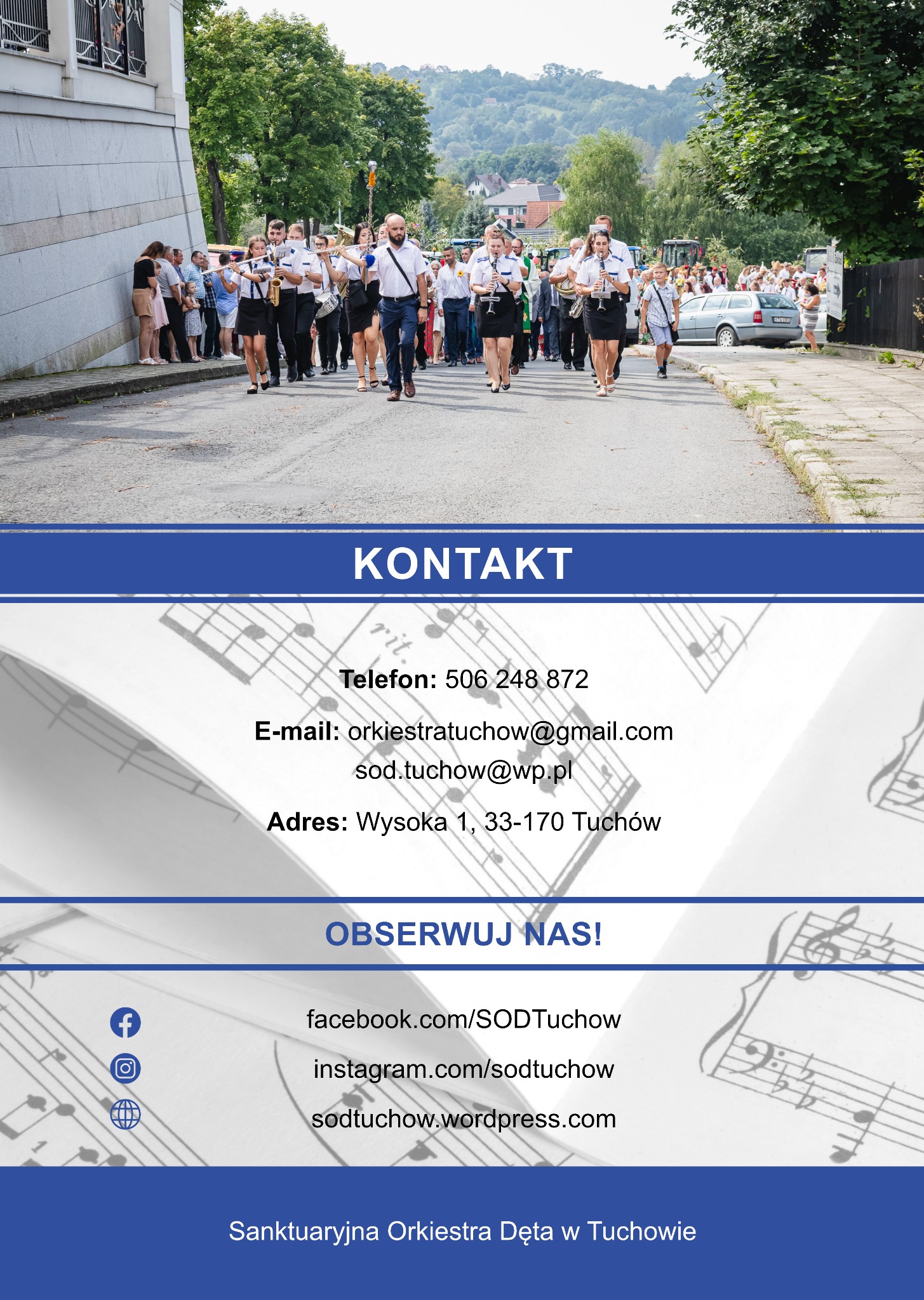 Strona kontaktowa z kalendarza dla orkiestry