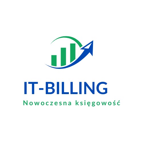 Logo firmy IT-BILLING z zielonym wykresem słupkowym i niebieską strzałką skierowaną ku górze, pod spodem niebieski napis 'IT-BILLING' i zielony napis 'Nowoczesna księgowość'.