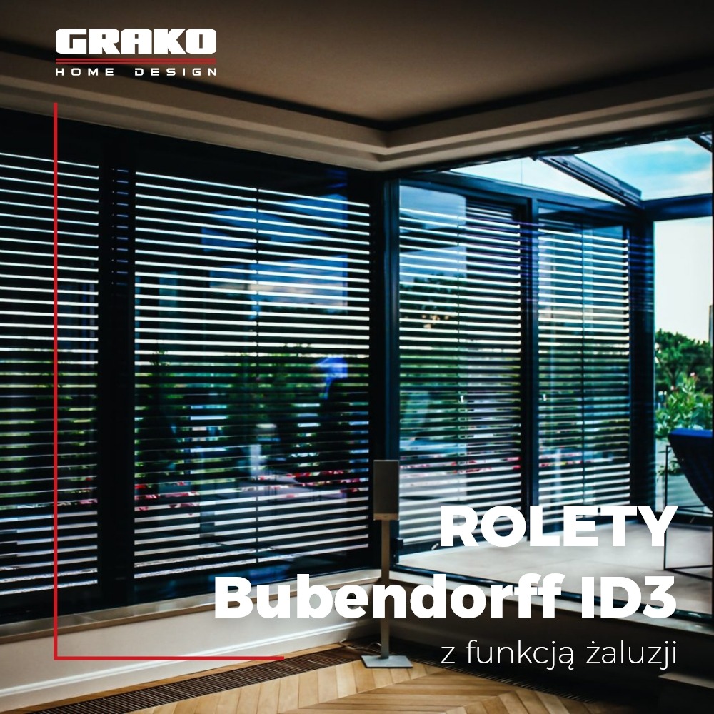 Zewnętrzne żaluzje poziome Bubendorff ID3 w nowoczesnym salonie z parkietem w jodełkę.