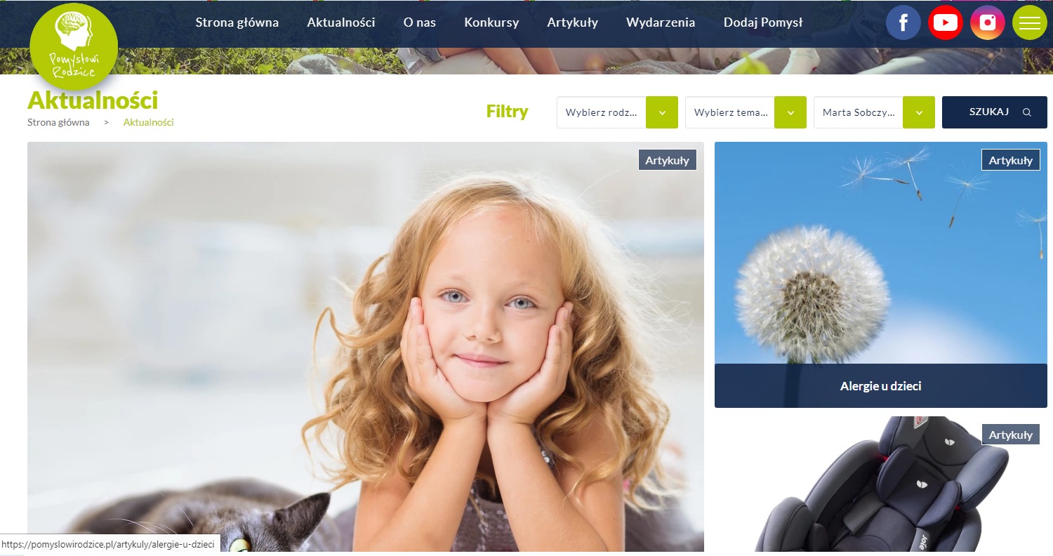 Zrzut ekranu artykułów pisanych dla Portalu Pomysłowi Rodzice