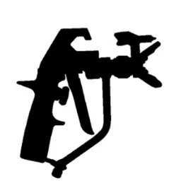 Czarna sylwetka pistoletu natryskowego do malowania, widok z boku, na białym tle.