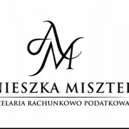 Eleganckie logo kancelarii rachunkowo-podatkowej Agnieszka Misztela, prezentujące inicjały AM w ozdobnej formie kaligraficznej.