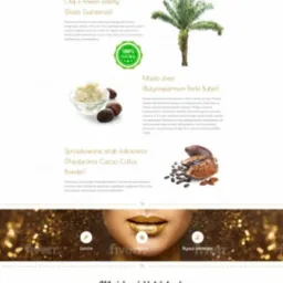 Projekt strony internetowej prezentującej czarne mydło afrykańskie Gabio, z naturalnymi składnikami i opisem właściwości, w jasnej kolorystyce.