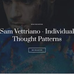 ExpandIT Tomasz Bylka - Strona internetowa prezentująca nową wystawę Sama Vettriano zatytułowaną 'Individual Thought Patterns', z artystycznym wizerunkiem malarza w tle.
