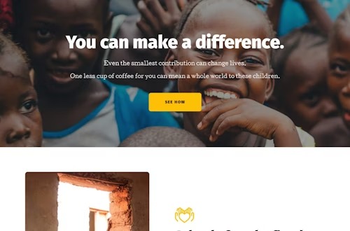 Fragment strony internetowej organizacji charytatywnej z uśmiechniętymi dziećmi i hasłem 'You can make a difference'