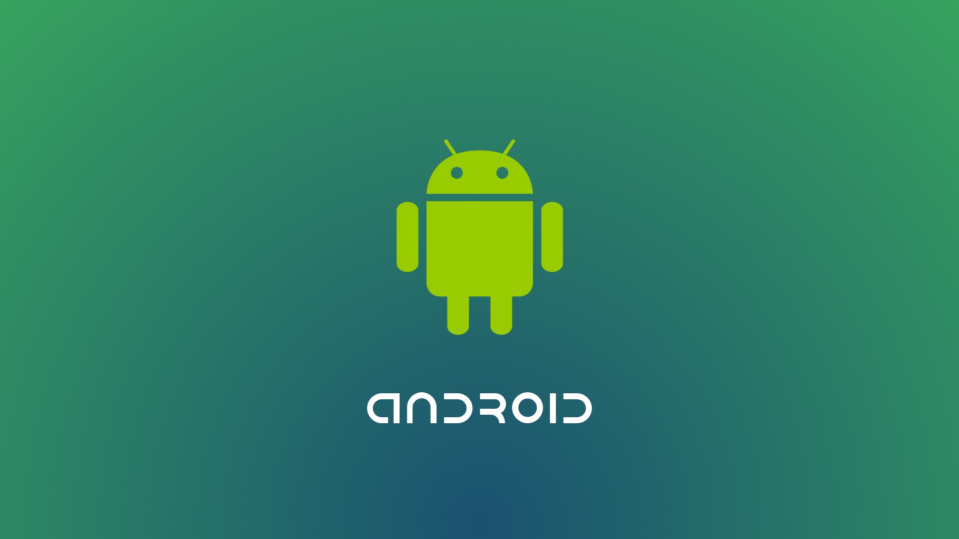Grafika przedstawia zielonego robota Android na tle gradientu zieleni, z napisem 'ANDROID' poniżej. Minimalistyczny design, charakterystyczne logo systemu operacyjnego.