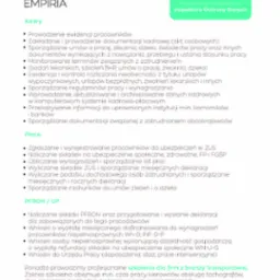 Oferta usług kadrowych firmy Empiria: prowadzenie dokumentacji, sporządzanie umów, rozliczanie płac, szkolenia BHP i inne. Kontakt telefoniczny i mailowy.