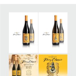 Katarzyna Borzdynska-Szpak - Etykiety win Prinz Stefan Classic w Gdyni. Grafiki promocyjne z butelkami wina i informacjami o trasie koncertowej oraz premierze. Żółto-biała kolorystyka.