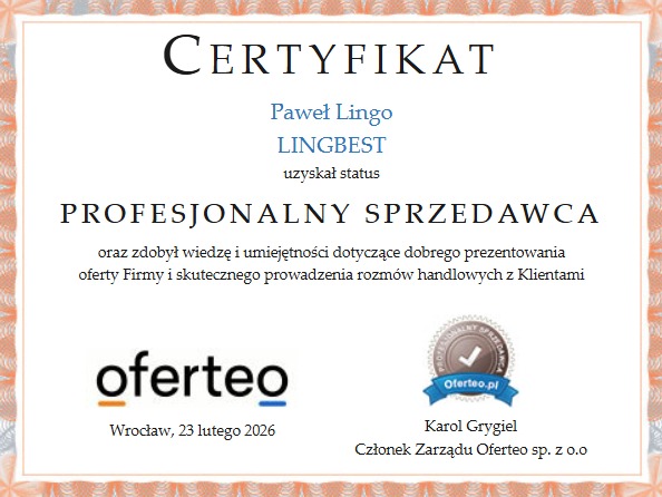 Certyfikat Profesjonalny Sprzedawca 2026