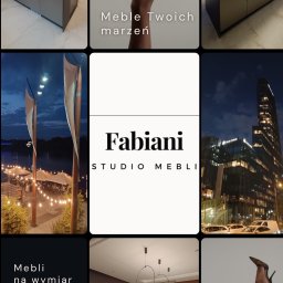 Studio mebli FABIANI - Nowoczesna kuchnia z wyspą w odcieniach szarości i beżu, oświetlona designerską lampą. Widok na ogród przez duże okno. Minimalistyczny styl, marmurowa podłoga.