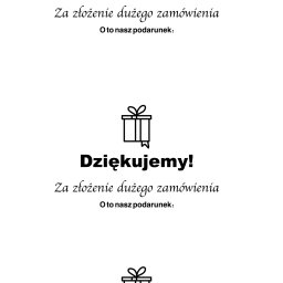UniComet Joanna Nowicka - Grafika wektorowa z napisem 'Dziękujemy!' i ikoną prezentu, skierowana do klientów za duże zamówienia, minimalistyczny styl.