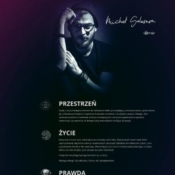 TRIM DESIGN SPÓŁKA Z OGRANICZONĄ ODPOWIEDZIALNOŚCIĄ - Strona internetowa artysty muzyka Michała Salamona, z jego portretem w czapce i okularach, oraz sekcjami poświęconymi jego muzyce, koncertom i wideo, utrzymana w ciemnej kolorystyce z fioletowymi...