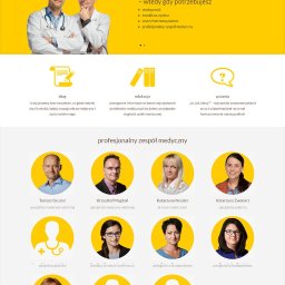 TRIM DESIGN SPÓŁKA Z OGRANICZONĄ ODPOWIEDZIALNOŚCIĄ - Strona internetowa kliniki GM-Lekarze Rodzinni z elementami web-design, prezentująca zespół medyczny, blog, edukację i sekcję pytań, utrzymana w żółto-białej kolorystyce z przewagą zdjęć.