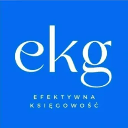 Logo firmy EKG Efektywna Księgowość, biały napis na niebieskim tle.