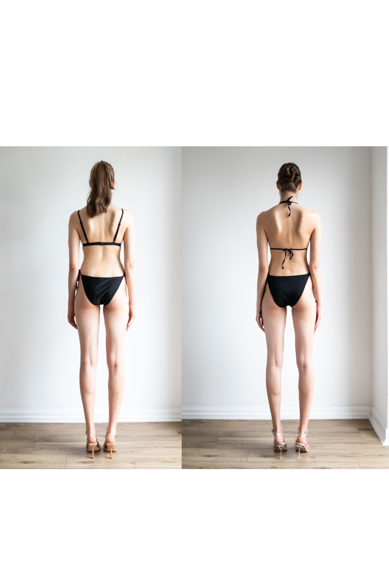 Porównanie sylwetki modelki przed i po metamorfozie, widok z tyłu, prezentacja efektów pracy nad ciałem.