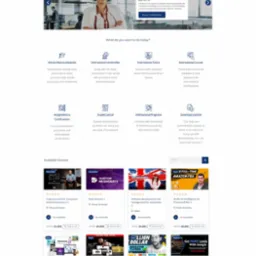 Strona internetowa edukacyjnej platformy z ofertami kursów online, prezentująca sekcję z dostępnymi kursami z zakresu cyberbezpieczeństwa, data science, rozwoju oprogramowania i sztucznej...