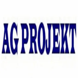 Logo firmy AG PROJEKT, napis w kolorze granatowym na białym tle.