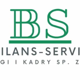 Logo firmy Bilans-Servis z zielonym symbolem BS i napisem 'Księgi i Kadry Sp. z o.o.'