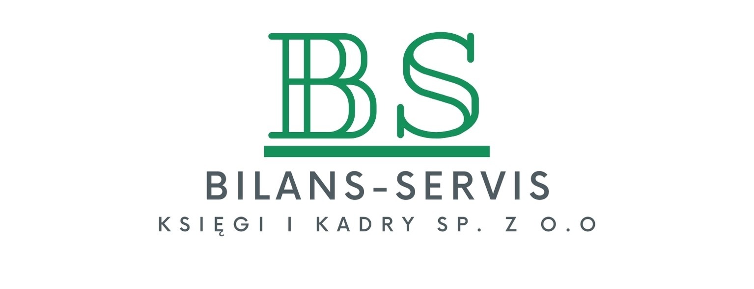 Logo firmy Bilans-Servis z zielonym symbolem BS i napisem 'Księgi i Kadry Sp. z o.o.'