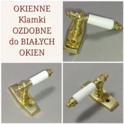 Mosiężne klamki z drewnianymi wstawkami do okien drewnianych i PCV