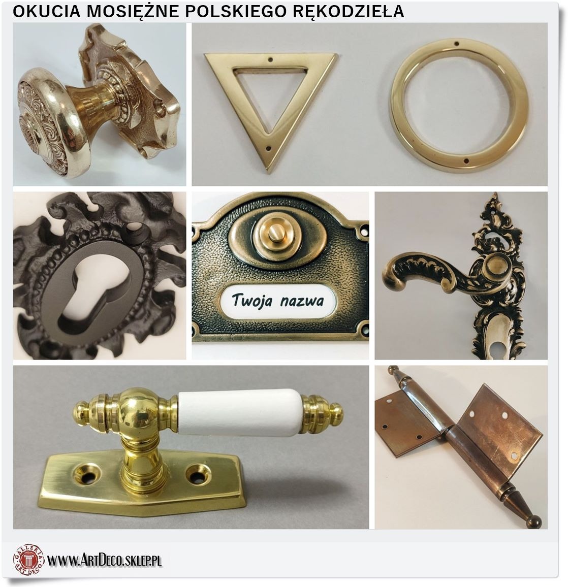 Mosiężne okucia i dekoeacje do dezwi i okien drewnianych i plastikowych