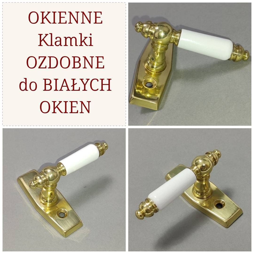 Mosiężne klamki z drewnianymi wstawkami do okien drewnianych i PCV