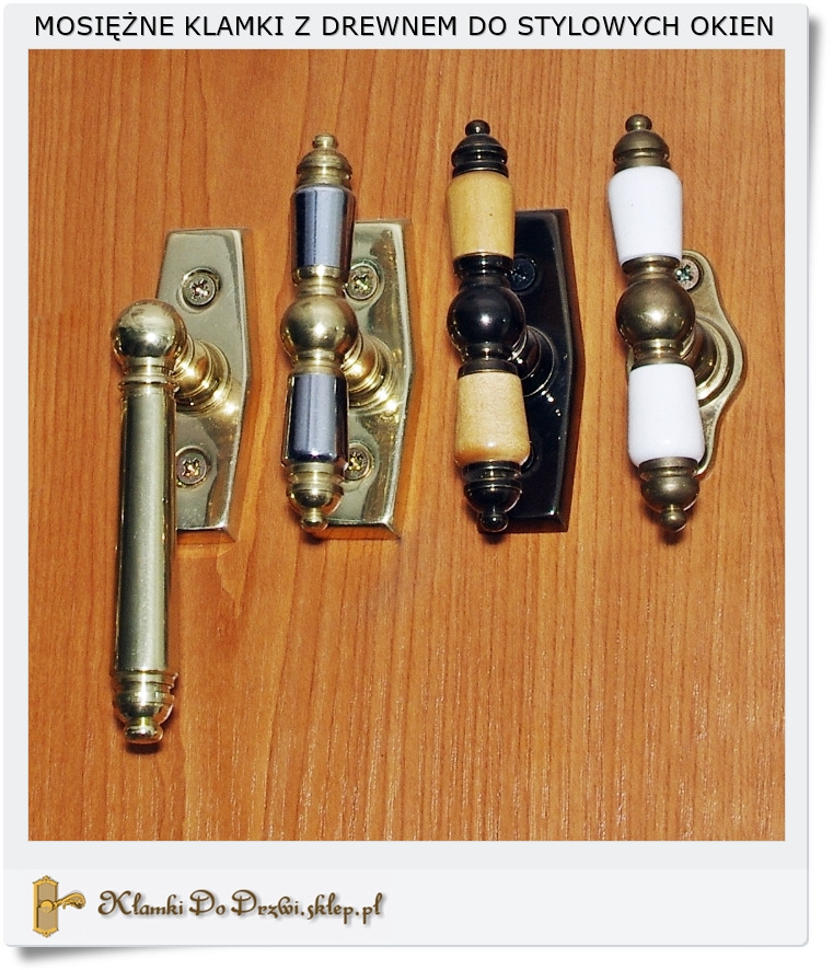 Rożne wzory i modele klamek z mosiądzu do okien plastikowych i drewnianych