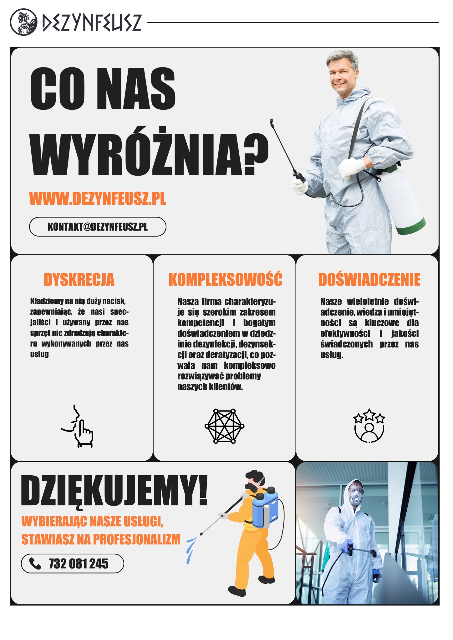 Plakat informacyjny dla marki Dezynfeusz