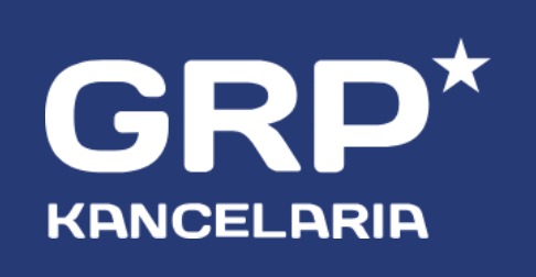 Logo kancelarii prawnej GRP z białą gwiazdą w prawym górnym rogu, na ciemnoniebieskim tle.