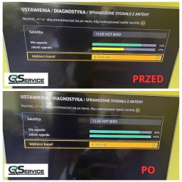 Porównanie parametrów na dekoderze2 po wymianie talerza oraz końcówek z dwóch stron, na tym dekoderze głównym problemem były końcówki które były źle zarobione przez co jakość sygnału była bardzo zaniżona.