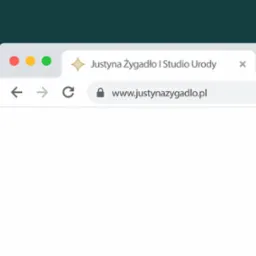Zrzut ekranu przeglądarki z adresem www.justynazygladlo.pl w pasku adresu, wskazujący na stronę internetową Studia Urody Justyna Żygadło.