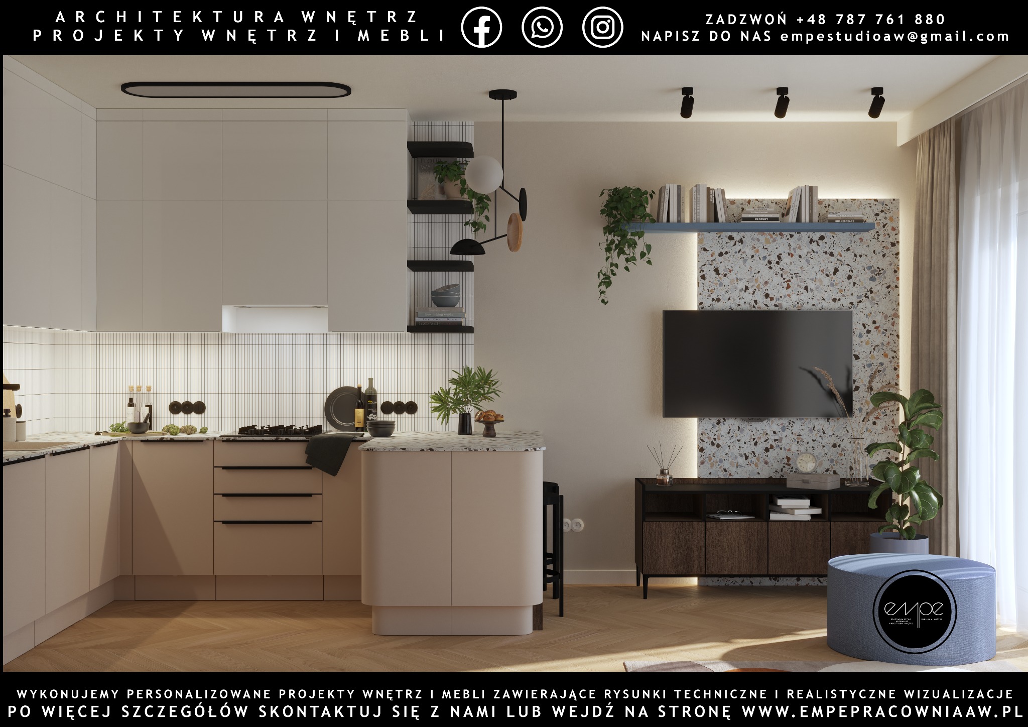 projekt aneksu kuchennego z salonem