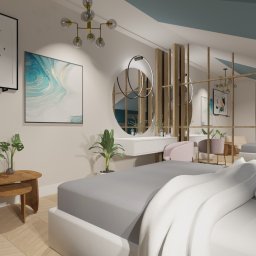 Flora design Aleksandra Chromińska - Oryginalna sypialnia na poddaszu w Tyńcu Małym koło Wrocławia