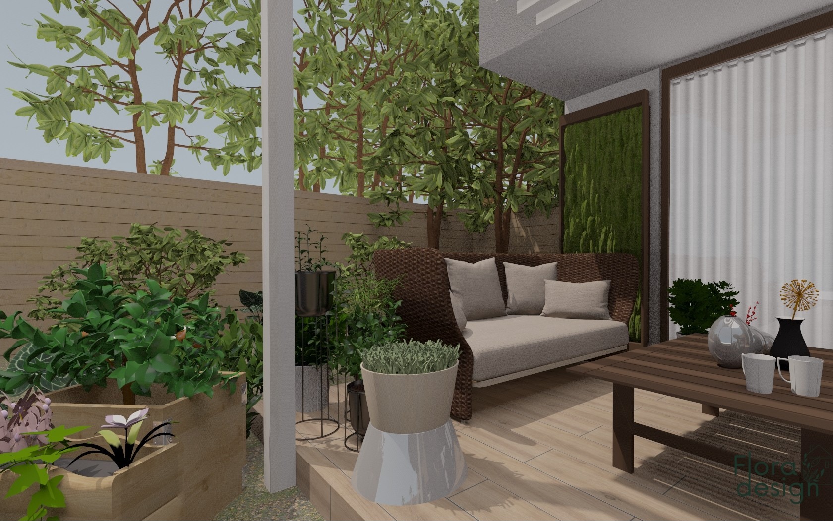 Tarasy z pergolą po sąsiedzku w domu typu bliźniak