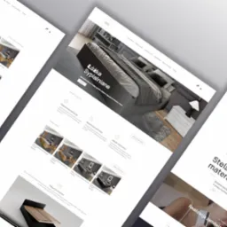Prezentacja responsywnej strony internetowej z ofertą łóżek sypialnianych i dziecięcych, z widocznymi miniaturami produktów i informacjami o ekspresowej realizacji zamówień oraz bezpiecznych...