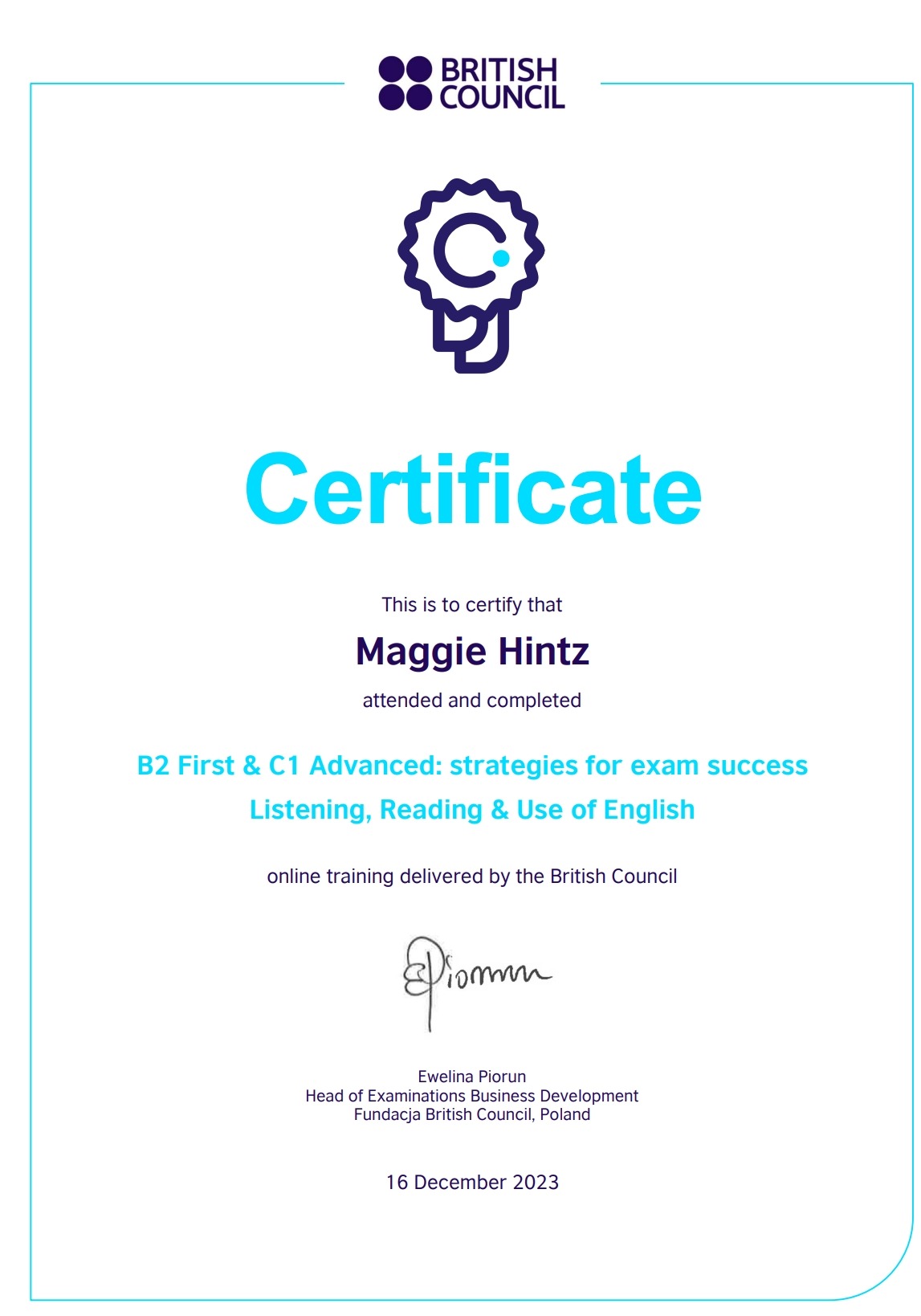 BC Certificate B2 First n C1 Advanced