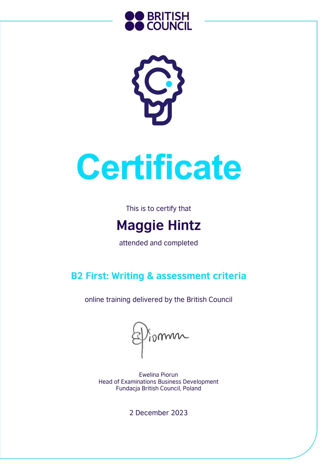 BC Certificate B2 First