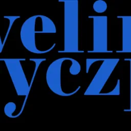 Napis Ewelina Gryczka w kolorze niebieskim na czarnym tle, stylizowany font.
