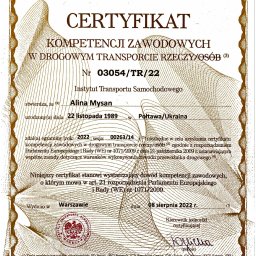Certyfikat kompetencji zawodowych w drogowym transporcie rzeczy