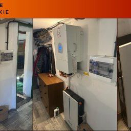 OZE BROKER SPÓŁKA Z OGRANICZONĄ ODPOWIEDZIALNOŚCIĄ - Instalacja magazynu energii i falownika w piwnicy domu w Głubczycach, woj. Opolskie; widoczny biały magazyn energii marki Deye o pojemności 6,14 kWh oraz biały falownik zamontowany na ścianie obok...