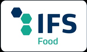 Logo IFS Food z niebiesko-zielonymi elementami graficznymi i napisem na białym tle.