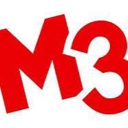 Czerwone logo firmy M3 na białym tle, lekko pochylone w prawo.