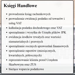 Kancelaria Księgowa Dorota Lotko - Wyliczenie usług z zakresu prowadzenia ksiąg handlowych, w tym ewidencja VAT, kalkulacja podatku dochodowego, sporządzanie i wysyłka JPK, ewidencja środków trwałych, roczne sprawozdania finansowe...
