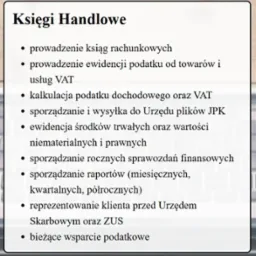 Wyliczenie usług z zakresu prowadzenia ksiąg handlowych, w tym ewidencja VAT, kalkulacja podatku dochodowego, sporządzanie i wysyłka JPK, ewidencja środków trwałych, roczne sprawozdania finansowe...