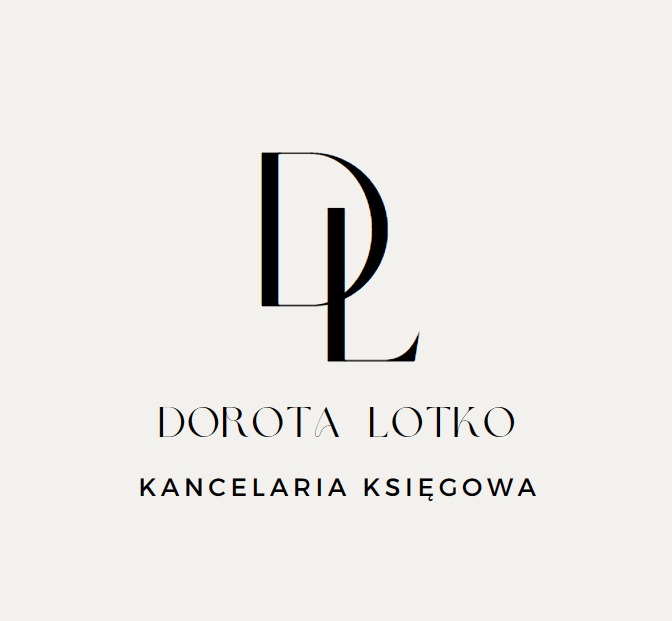 Eleganckie logo Kancelarii Księgowej Dorota Lotko, z inicjałami DL w czerni na kremowym tle.