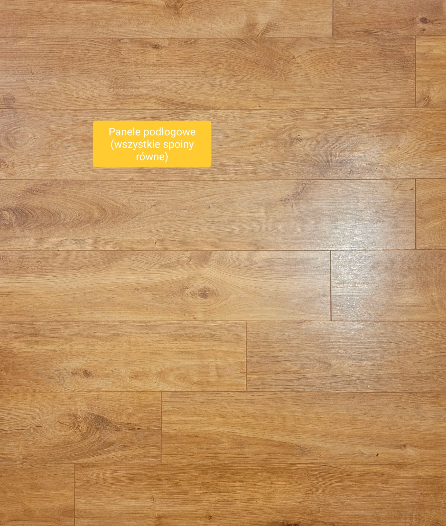 Ułożone panele podłogowe w odcieniach jasnego dębu, z widocznym wzorem słojów i równomiernymi spoinami.