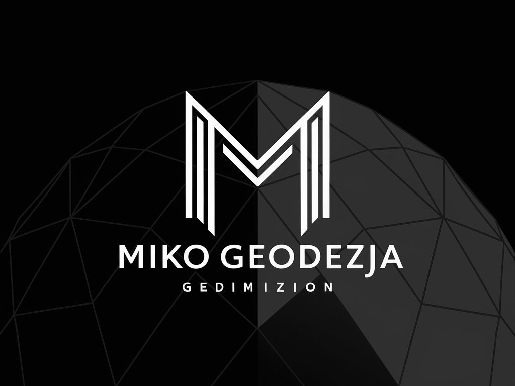 Logo firmy MIKO GEODEZJA na czarnym tle z geometrycznym wzorem sfery.